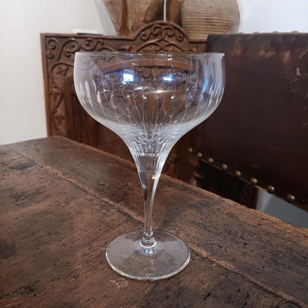 Vtg 60's Rosenthal Crystal Lotus Cut Champagne Glass Mint Logo MCM 5.75"